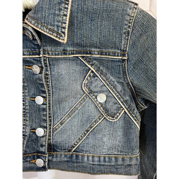 Younique sz small Cropped blue jean jacket small americana classic layering #33B - Picture 3 of 7